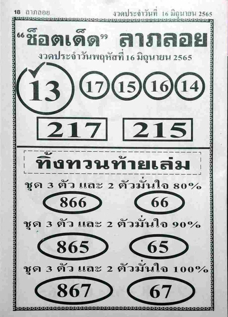 หวยไทย ช็อตเด็ดลาภลอย