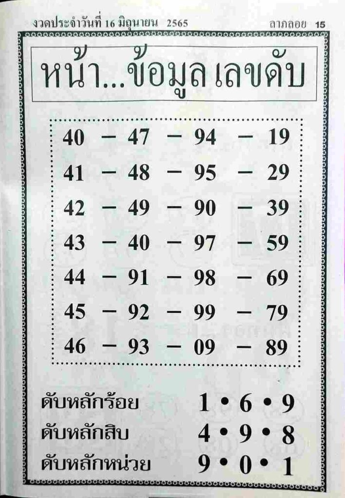หวยไทย หน้าข้อมูลเลขดับ