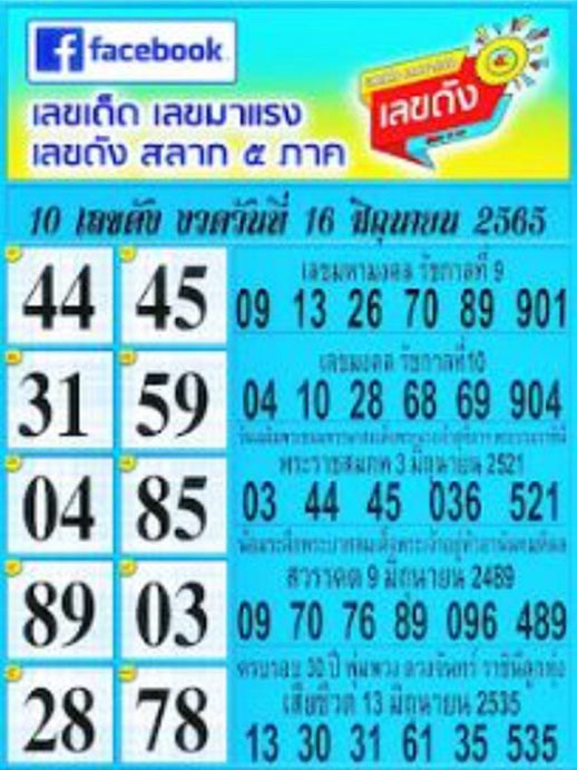 หวยไทย หวยสลาก5ภาค 16/6/2565