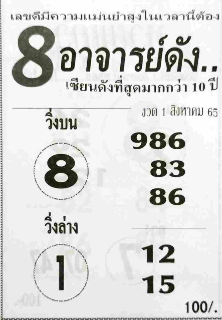 หวย8อาจารย์ดัง1/8/65