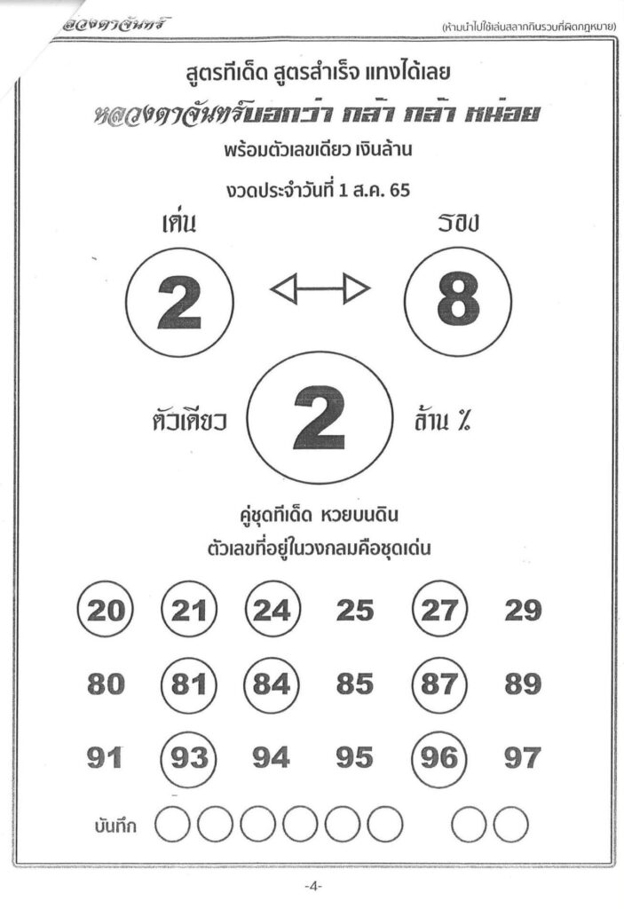 หวยไทย หวยหลวงตาจันทร์1/8/65