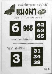 หวยไทย หวยแมงผา1/9/65