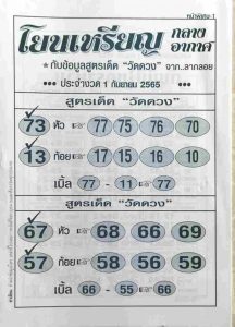 หวยไทย หวยโยนเหรียญ1/9/65