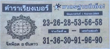 หวยไทย หวยตําราเรียงเบอร์1-9-65