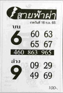 หวยไทย หวยสายฟ้าผ่า16-9-65