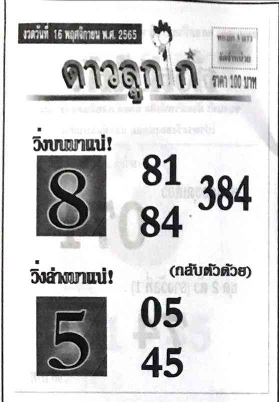 หวยออนไลน์ หวยดาวลูกไก่16-11-65