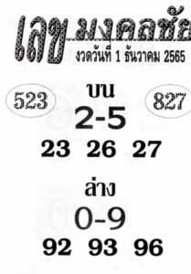 หวยออนไลน์ หวยเลขมงคลชัย1-12-65