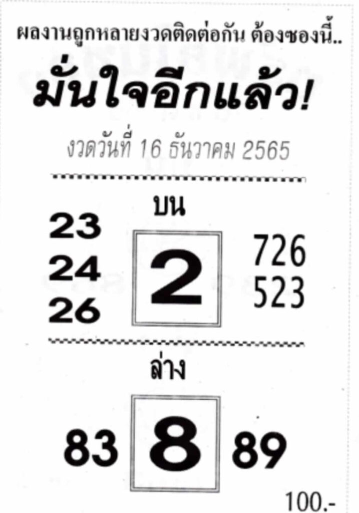 หวยออนไลน์ หวยมั่นใจอีกแล้ว 16-12-65