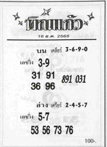 หวยไทย หวยพิณแก้ว 16-12-65