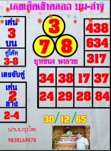 หวยไทย หวยยุทธนาพารวย 30-12-65