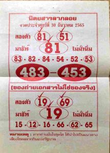 หวยไทย หวยลาภลอย 30-12-65