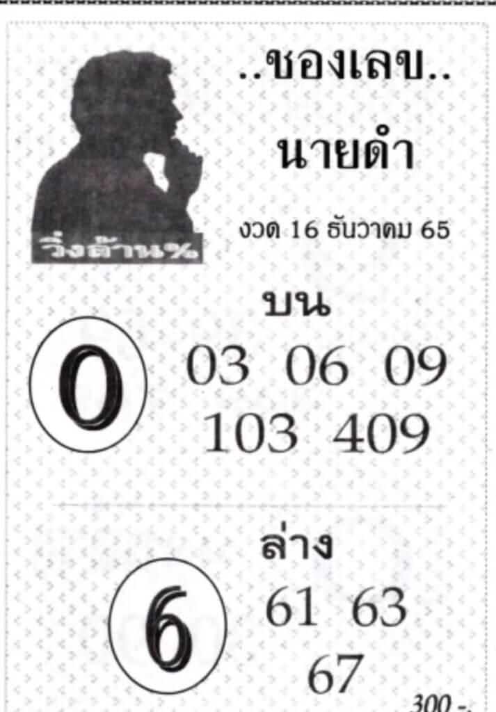 หวยไทย เลขนายดำ 16-12-65