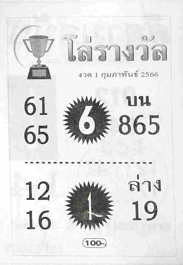 หวยโล่รางวัล 1-2-66