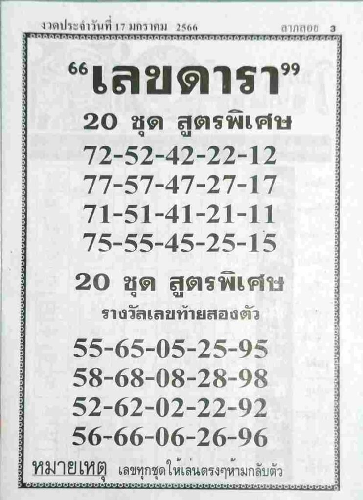 หวยไทย เลขดารา 17-1-66