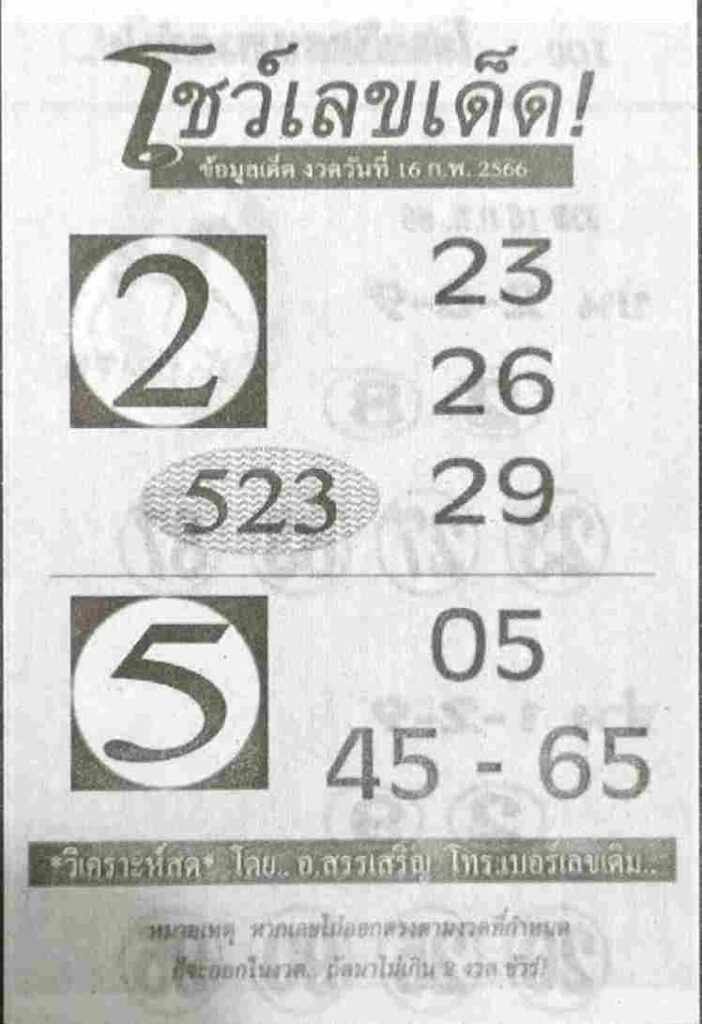 หวยโชว์เลขเด็ด 16-2-66
