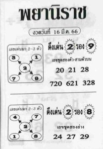 หวยพยานิราช 16-3-66