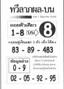 หวยทวีลาภผลบน 1-6-66