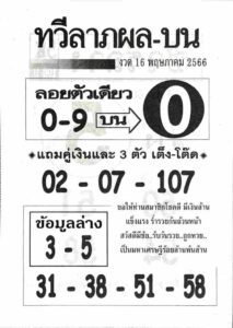 หวยทวีลาภผลบน 16-5-66