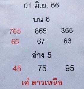 หวยเอ๋ดาวเหนือ 1-6-66