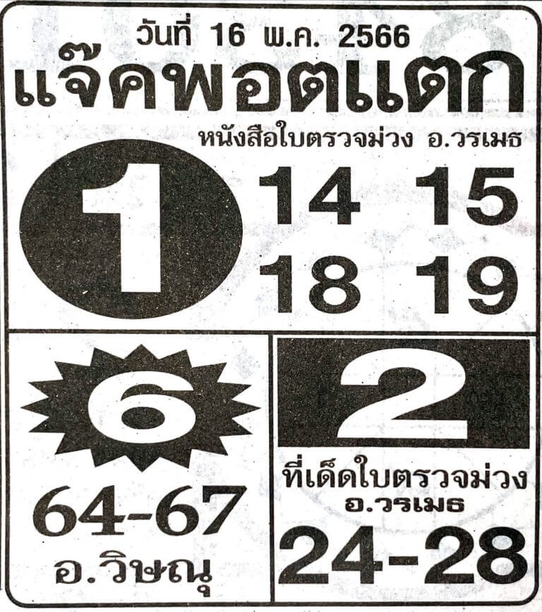 หวยแจ๊คพอตแตก 16-5-66