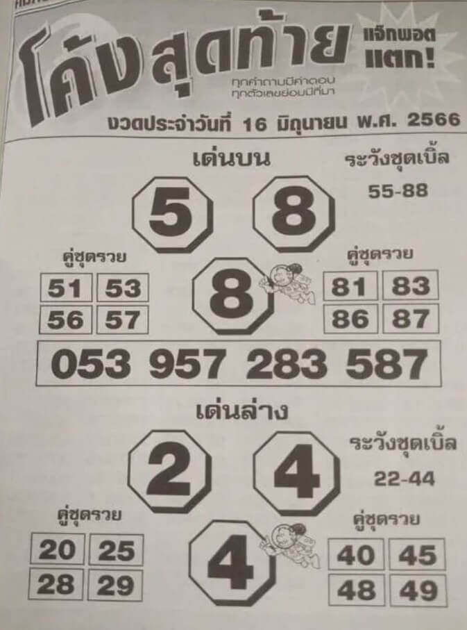 หวยโค้งสุดท้าย 16-6-66