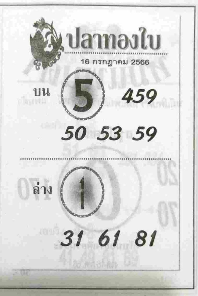 หวยปลาทองใบ 16-7-66