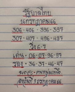 หวยมิสเตอร์บอลงวดนี้ 16-7-66