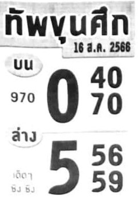 หวยทัพขุนศึกงวดนี้ 16-8-66