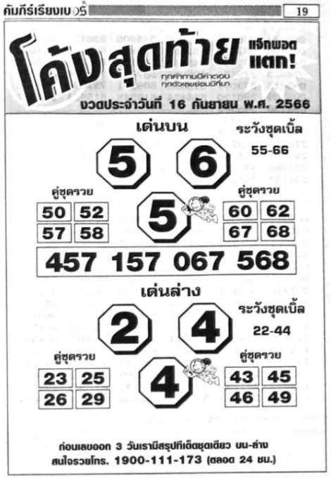 หวยโค้งสุดท้าย 16-9-66
