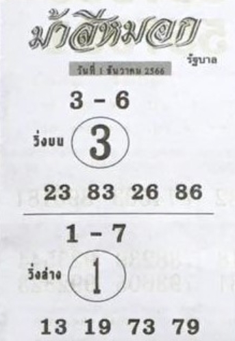 หวยม้าสีหมอก 1-12-66